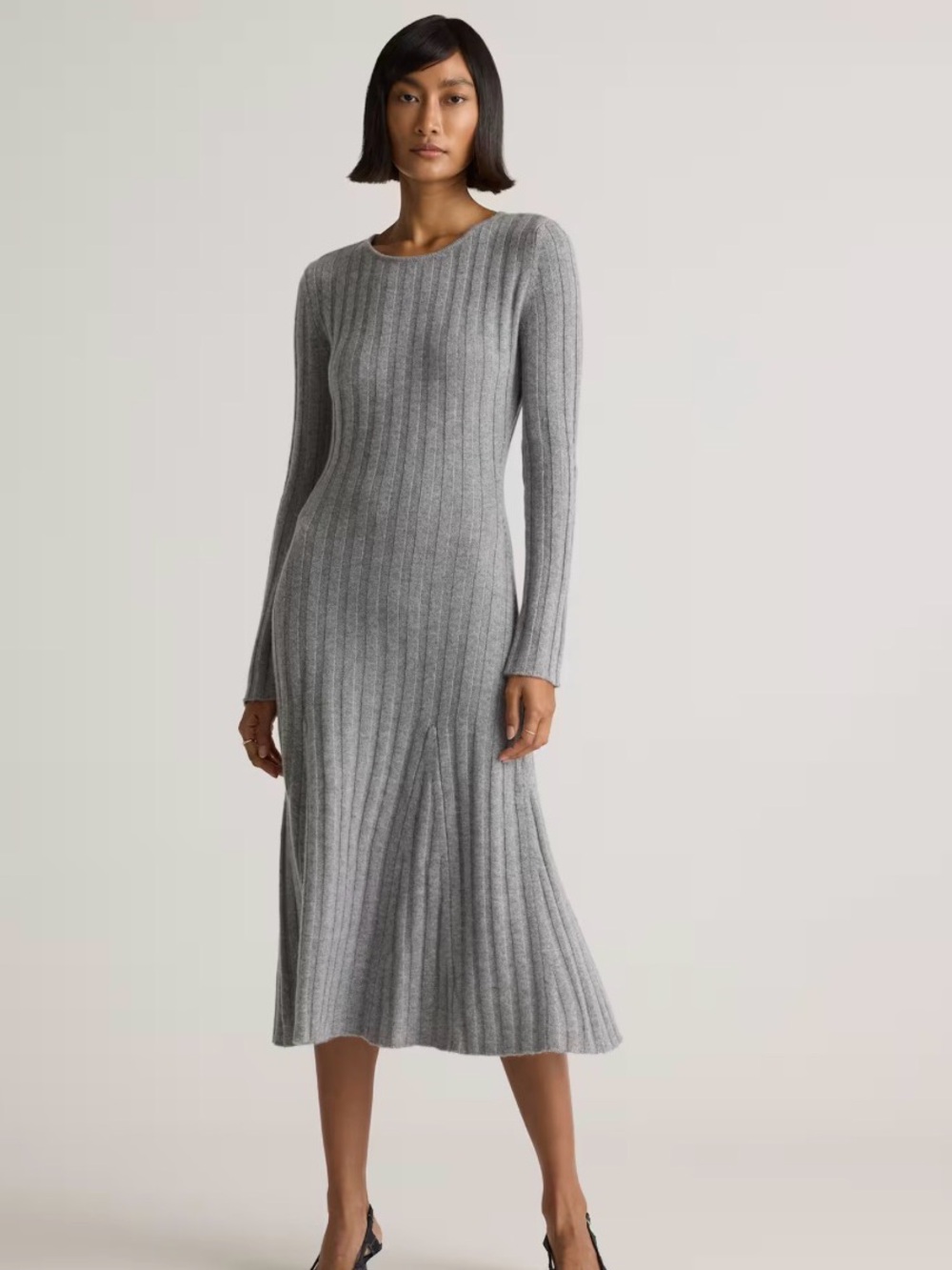 Quince Mongolian Cashmere Wide-Rib Midi Dress size M EUC